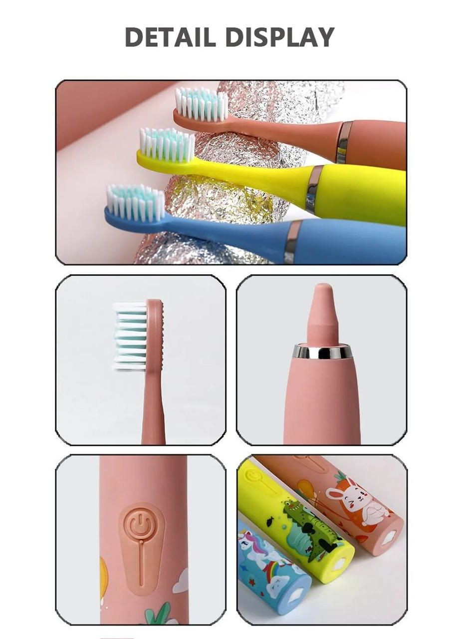 Детская электрическая зубная щетка синяя 18.5 см + Комплект насадок щеток 6 штук для детей 315 лет с защитой No Brand (289717568)
