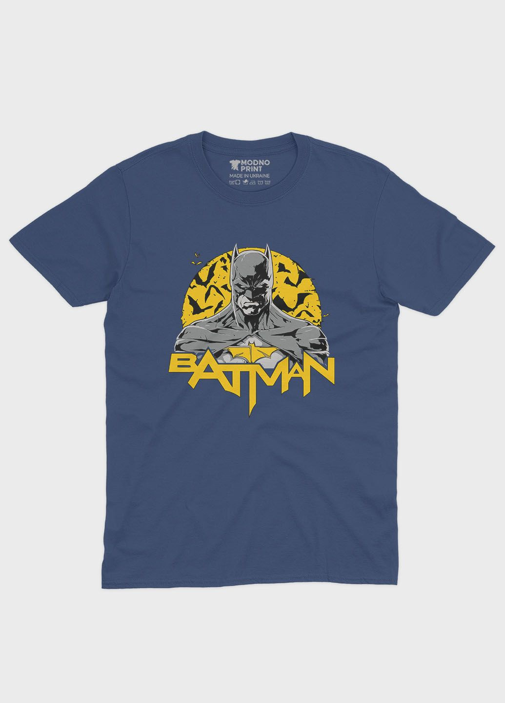 Темно-синяя демисезонная футболка для мальчика с принтом супергероя - бэтмен (ts001-1-nav-006-003-011-b) Modno