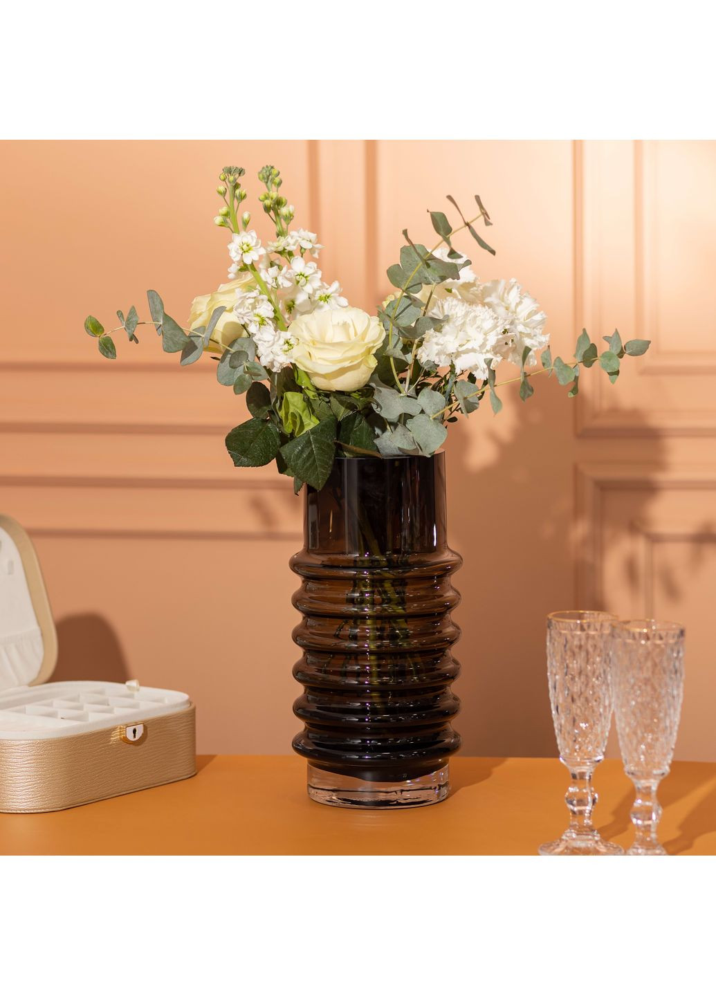 Ваза для квітів Flower Season скляна у Вінтажному стилі 31 см чорна HP-10-23 No Brand (348467697)