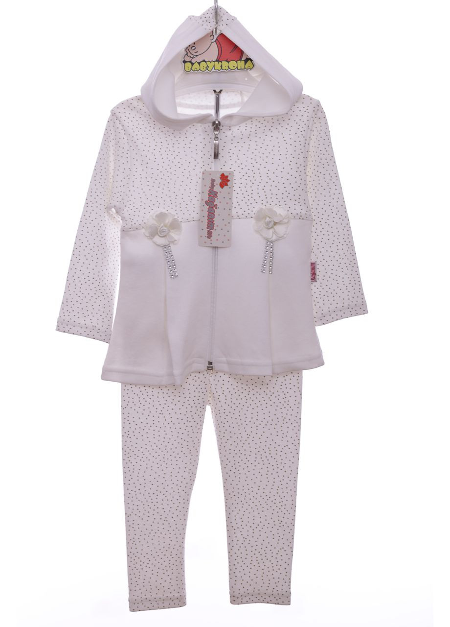 Білий демісезонний костюм з довгим рукавом для дівчинки трикотажний білий горошок 86 см (36744) BABYKROHA