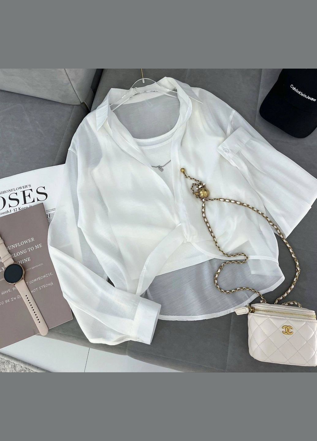 Белый демисезонный женский комплект с рубашкой и майкой Adelante