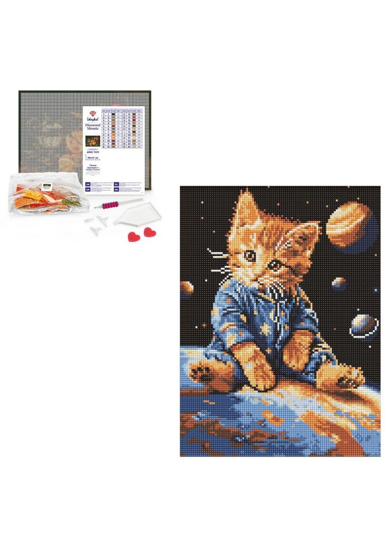 Алмазная мозаика "Звездный котик" 30×40 см — набор для творчества с милым котиком (AMO8167) Ідейка (339402567)