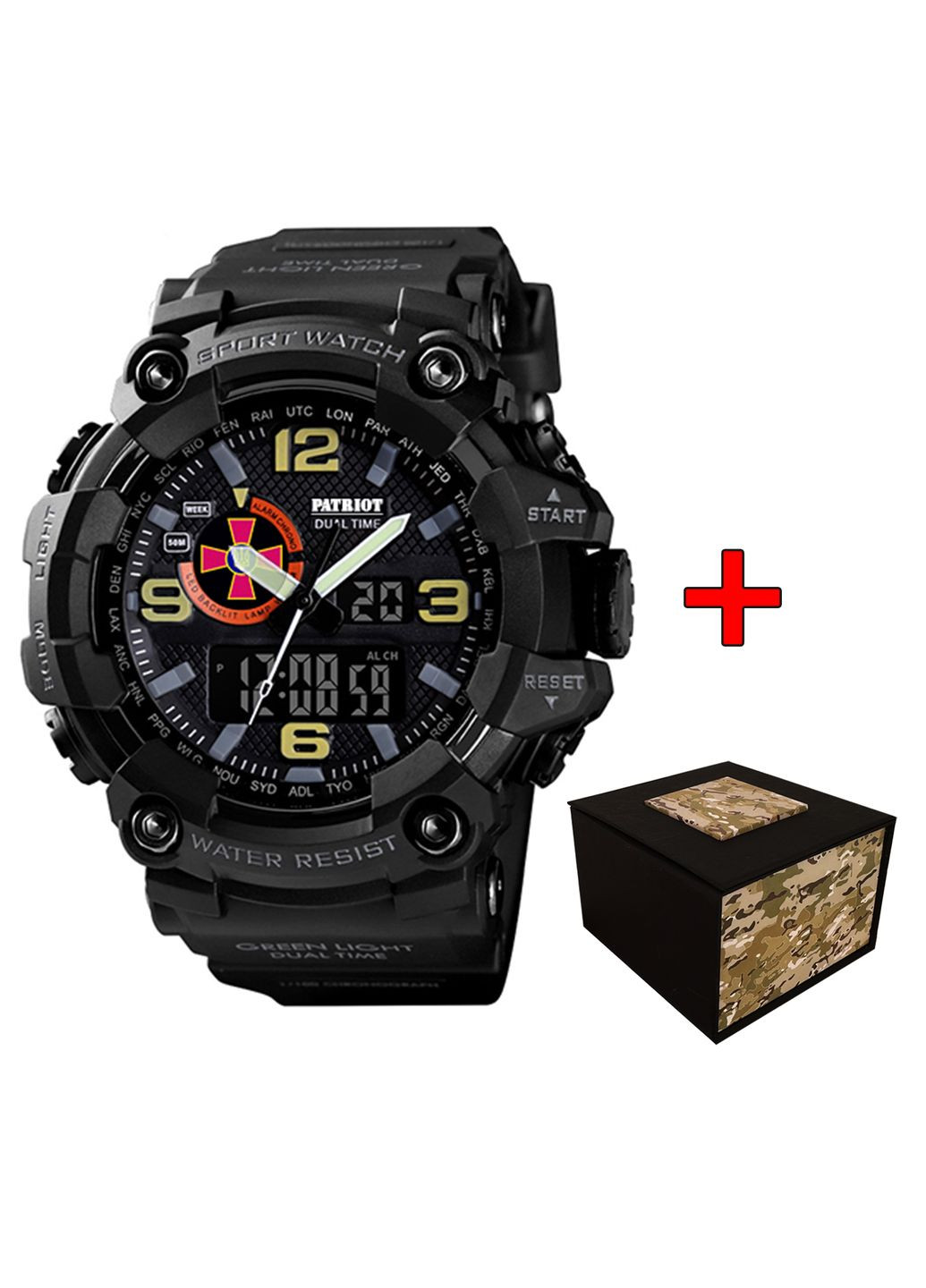 Наручний годинник чорний спортивний для чоловіків з будильником і секундоміром кварцовий ProDobro (367264783)