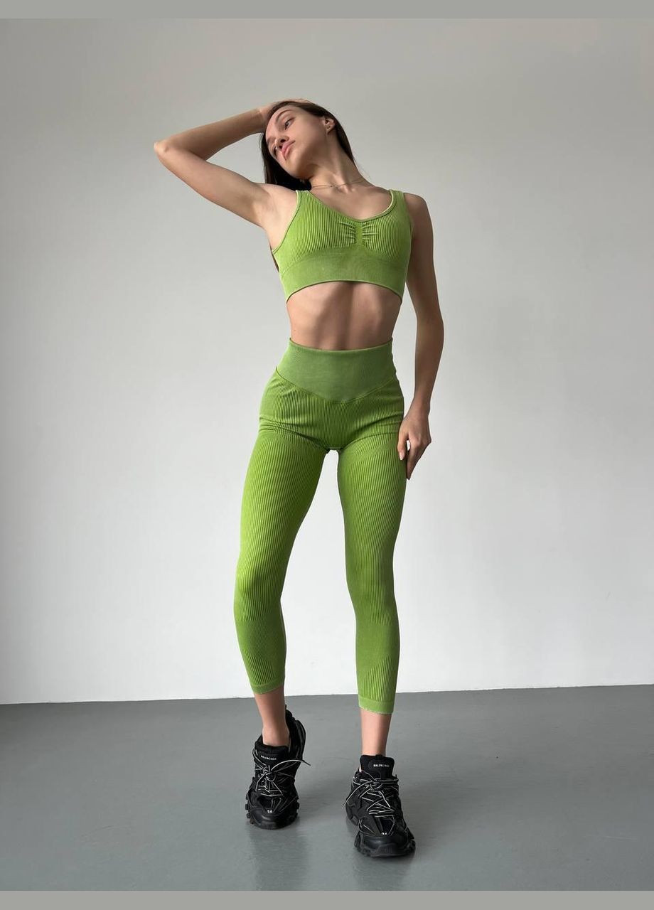 Спортивний костюм (топ з чашками та легінси з пуш-ап ефектом) світло-зеленого кольору, розмір S Trends (330756938)