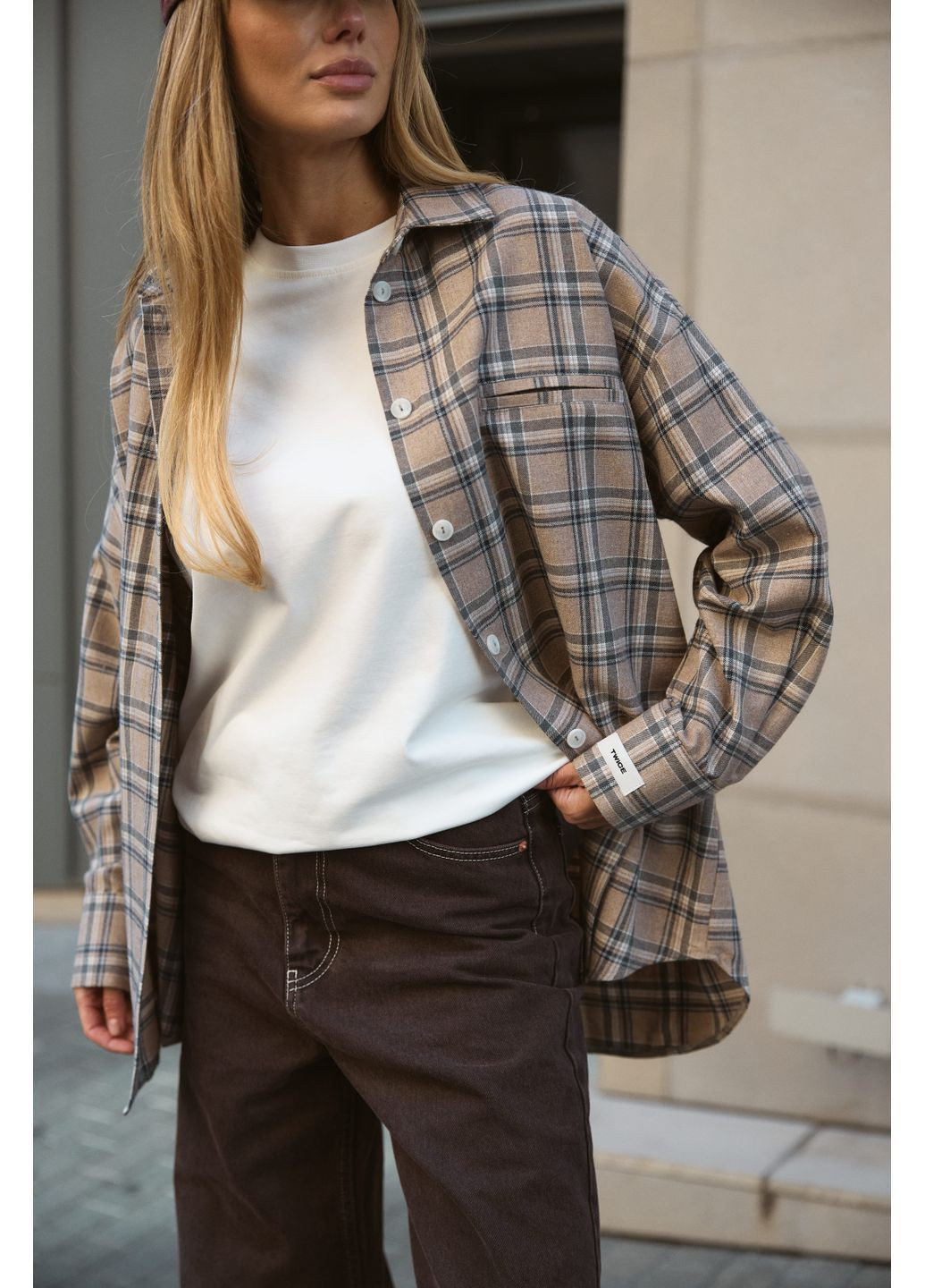 Сорочка бавовняна в клітинку бежево-синій TW 21 Twice (367179513)