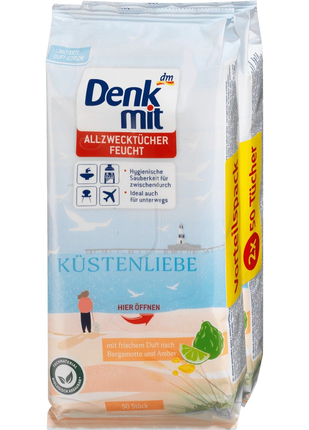 Вологі серветки для прибирання Kustenliebe 2*50шт Denkmit (294091392)