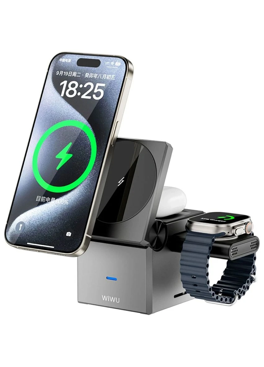 Бездротовий зарядний пристрій Wi-W030 3in1 Wireless Charger with MagSafe Black [121107] WIWU (399534629)