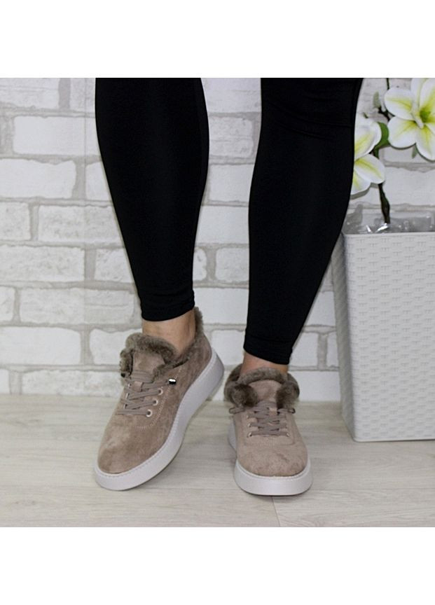 Замшеві жіночі зимові кросівки на гумці Fashion коричневі зими (370877875)