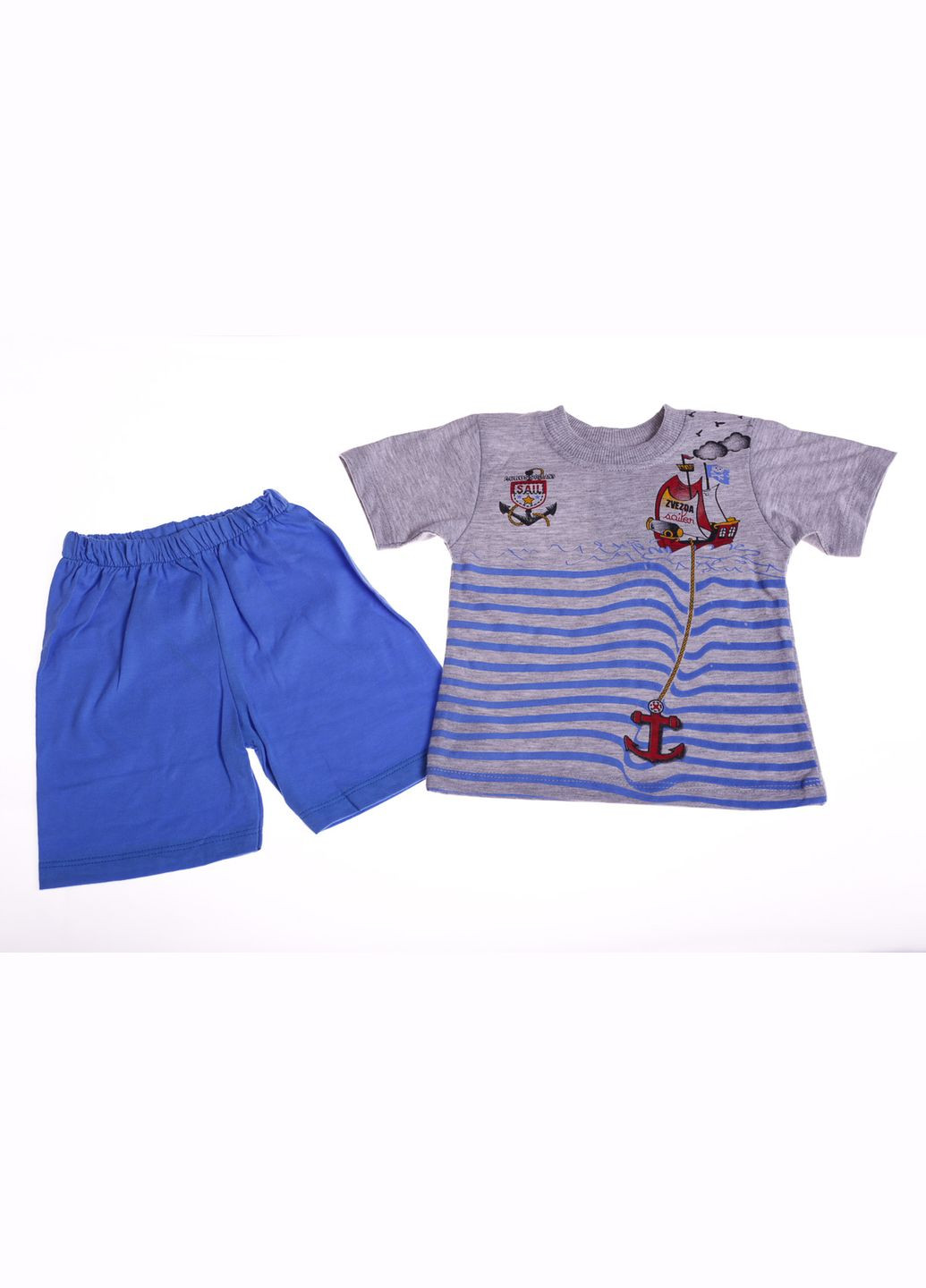 Блакитний літній костюм літній для хлопчика трикотажний якір блакитний 80 см (30525) BABYKROHA