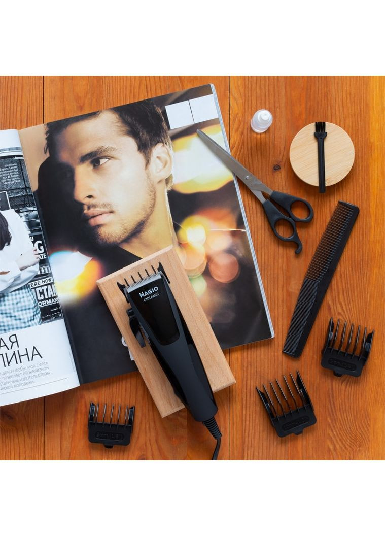 Машинка для стрижки волос МG-584, 25Вт, 4 нас., верхнее лезвие керамическое, нижнее-нерж. сталь Magio (360395121)