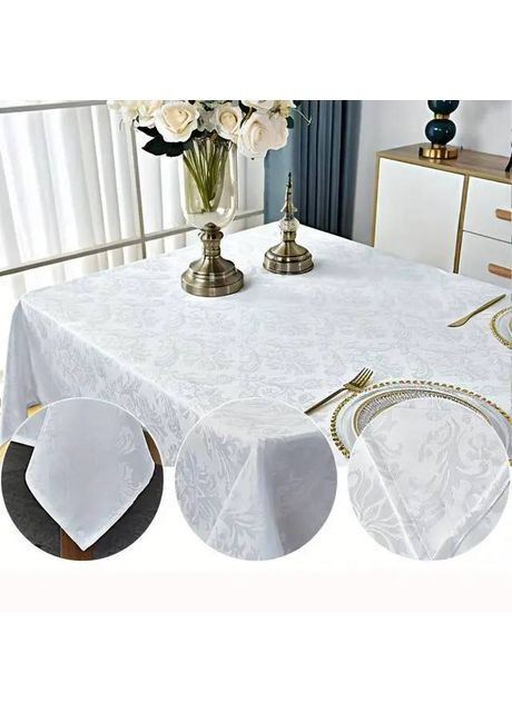 Жакардова скатертина Leeseph з вензелями 150×300 см біла Мальва (369669501)