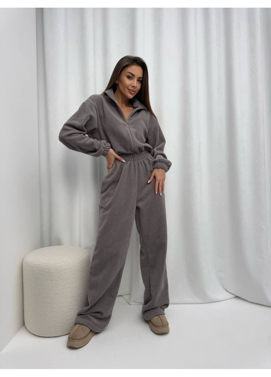 Комбинезон женский на флисе Style Point комбинезон-брюки однотонный серый повседневный, кэжуал флис