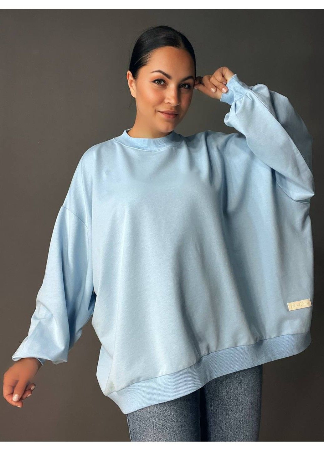 Голубой свитшот женский my city 3044 широкий оверсайз супер свободного кроя большие размеры (337665702)