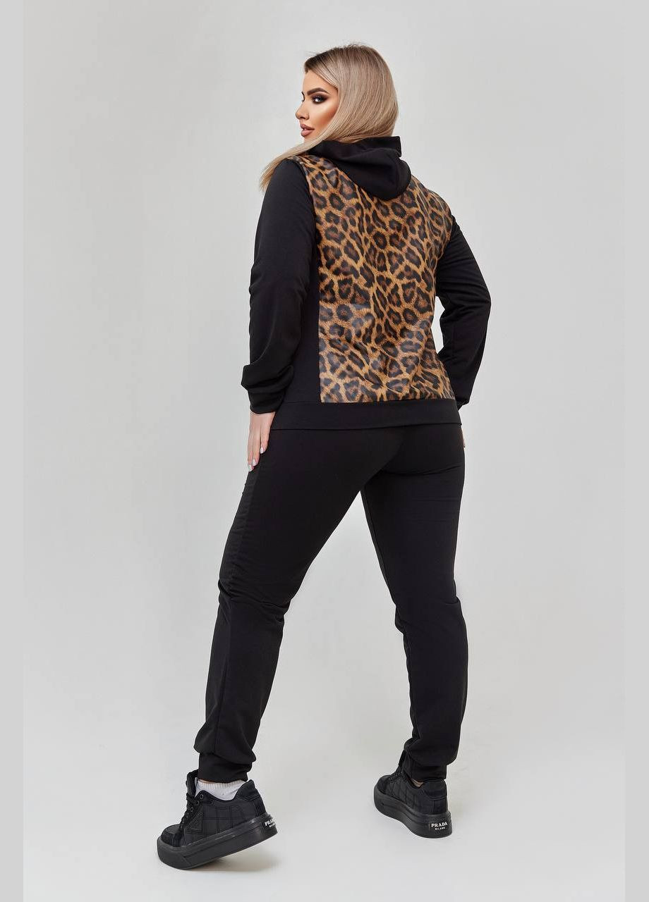 Женский прогулочный костюм цвет черный принт леопард р.48/50 448855 New Trend (282434827)
