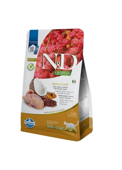 Фарміна сухий корм для кішок N&D QUINOA SKIN&COAT ADULT при харчовій алергії з перепелом, кокосом та куркумою, 300 г Farmina (334110903)