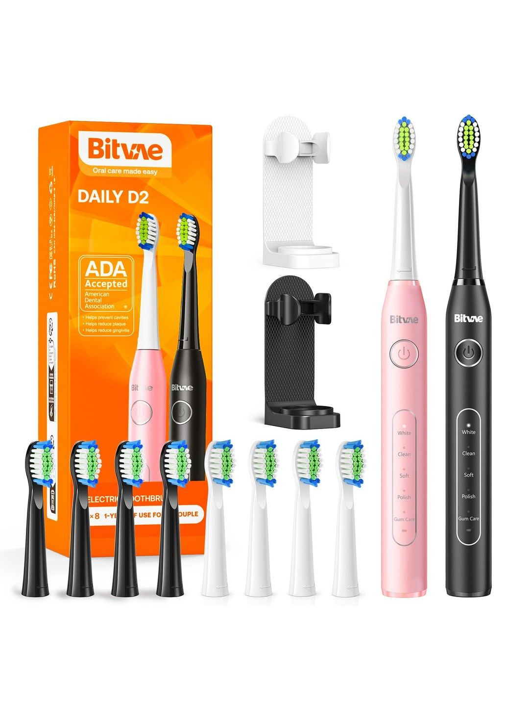 Набір електричних зубних щіток D2 black + pink (2шт) Bitvae (306631872)