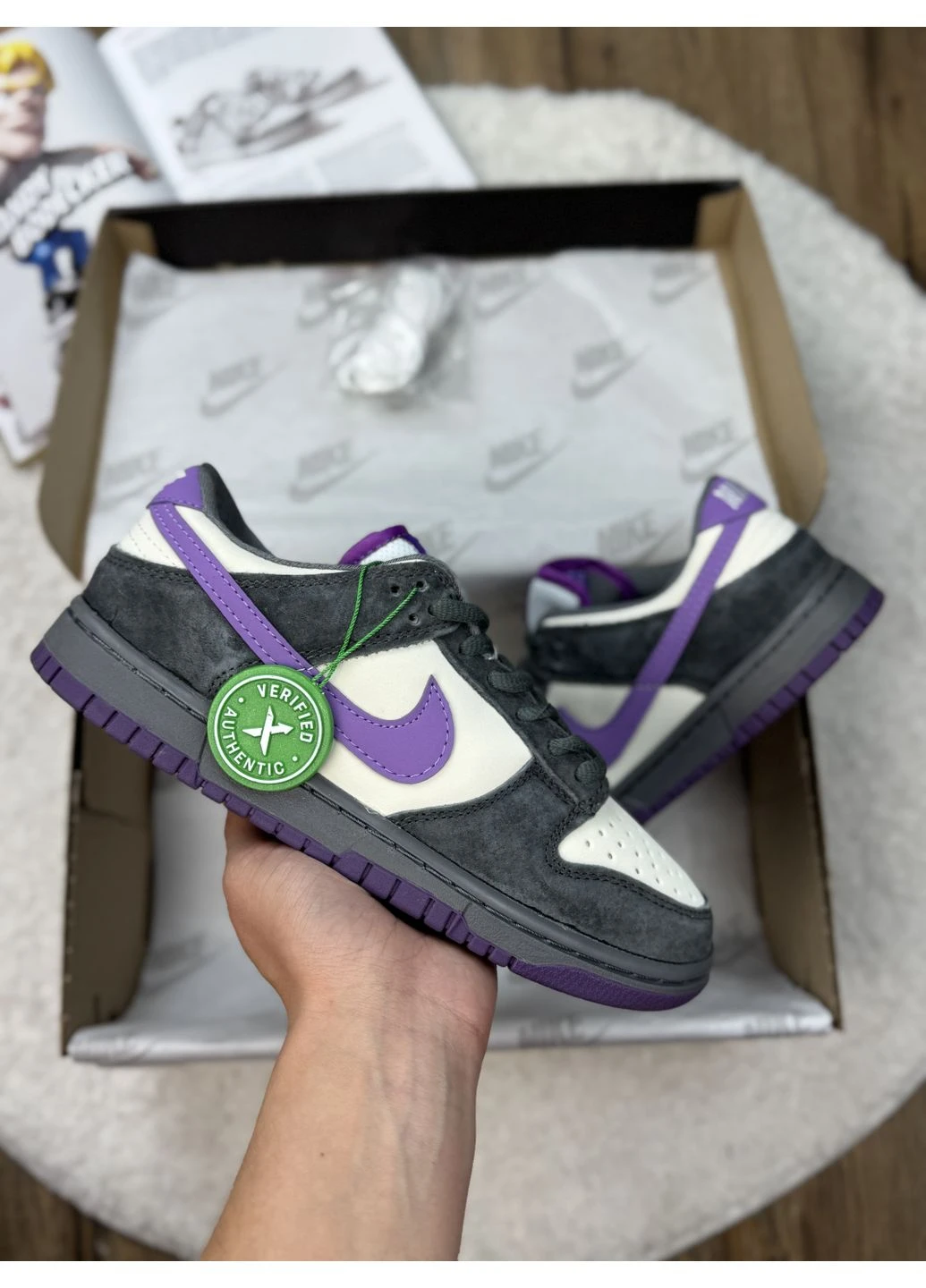Сірі літні кросівки nike sb dunk low x otomo katsuhiro grey beige purple найк сб данк сірі No Brand