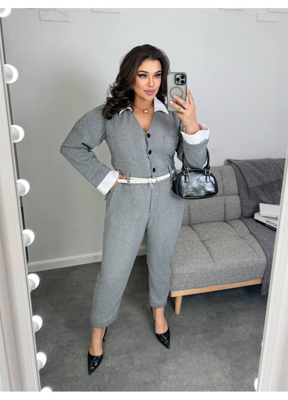 Женский классический комбинезон KaraMix комбинезон-брюки однотонный серый повседневный кашемир