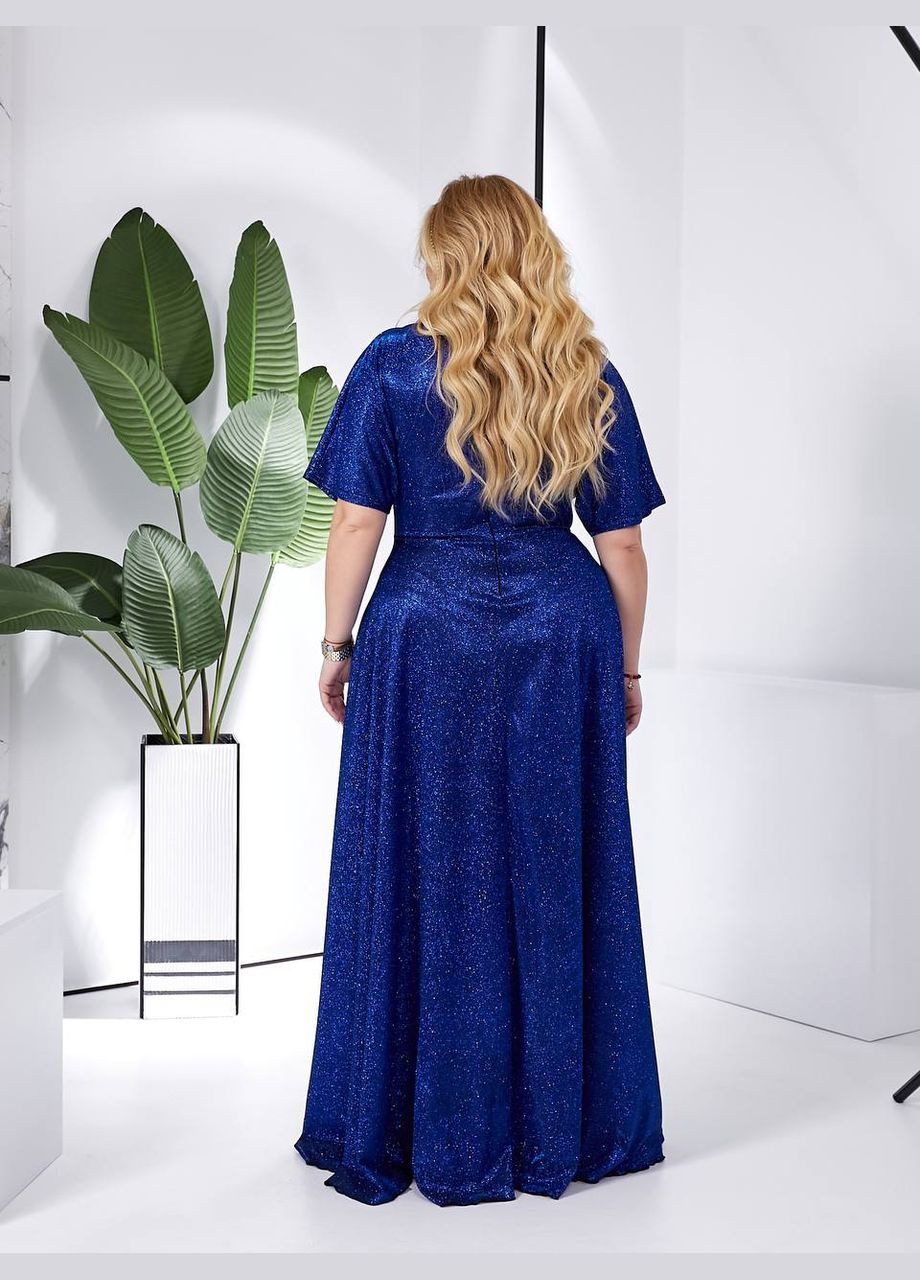Синее женское платье миди из глитера цвет электрик р.50/52 454009 New Trend