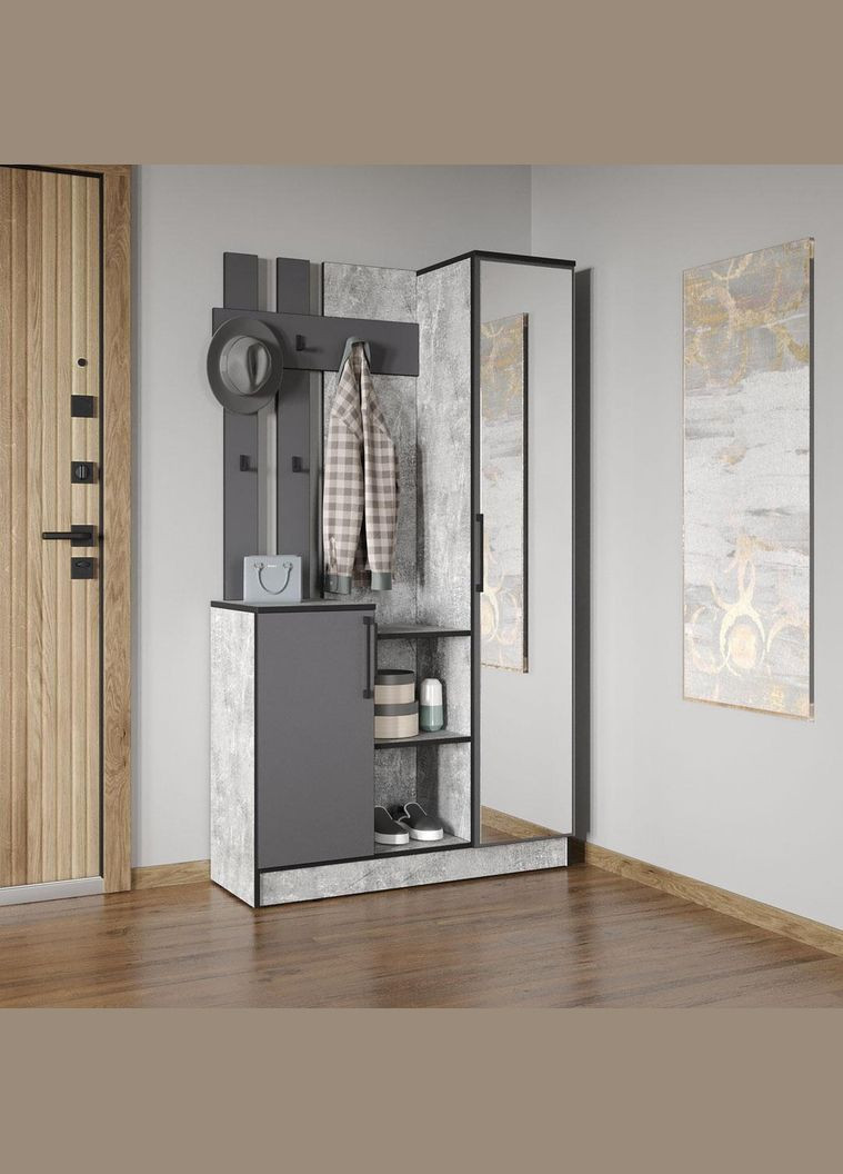 Стильная прихожая с зеркалом, дверцей и крючками для одежды от KO-0004 MORELI (361035373)
