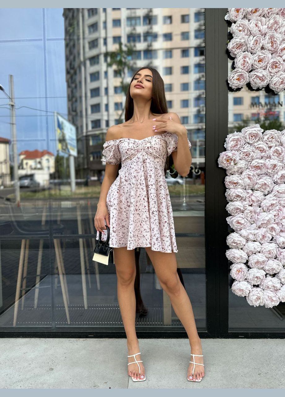Молочна ділова, повсякденний, кежуал, вечірня жіноча сукня кльош No Brand з квітковим принтом