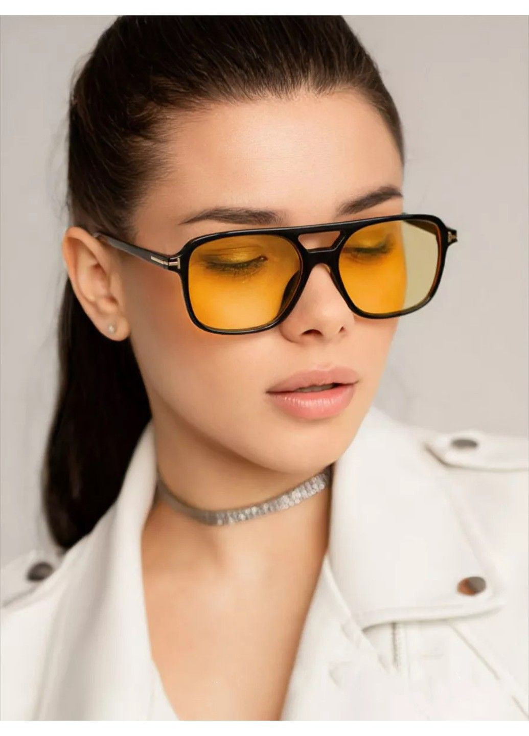 Очки солнцезащитные авиатор Sunny черные с желтыми линзами No Brand (315705472)