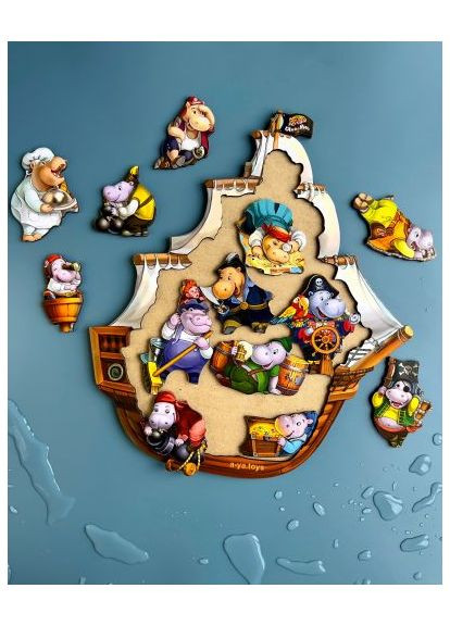 Пазл-вкладиш Бегемотики-пірати Ubee розвиваюча іграшка для дітей пазл з піратами. ProDobro (367101261)