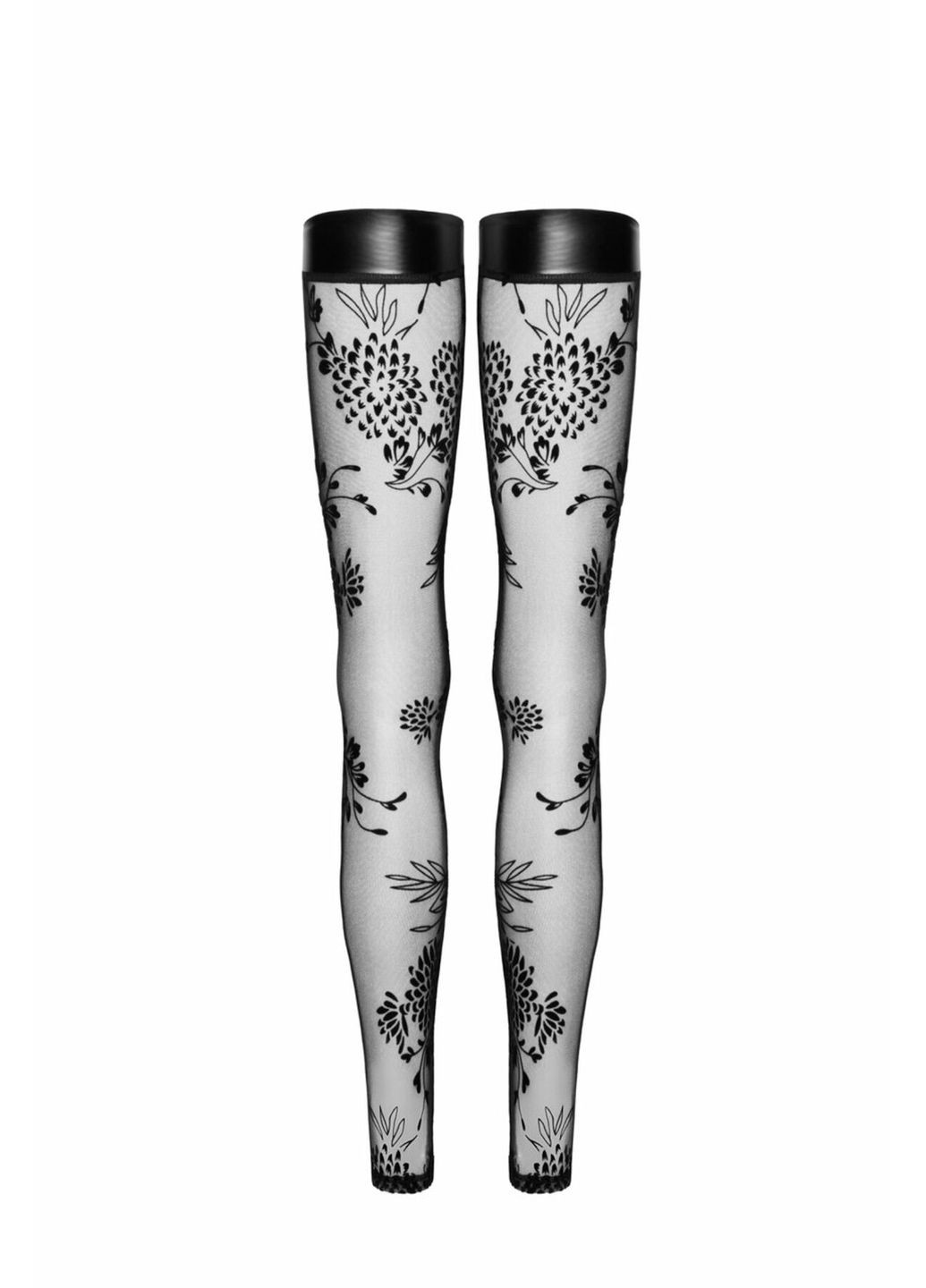 Чулки F243 Tulle stockings with patterned flock embroidery – Noir Handmade (297587205)
