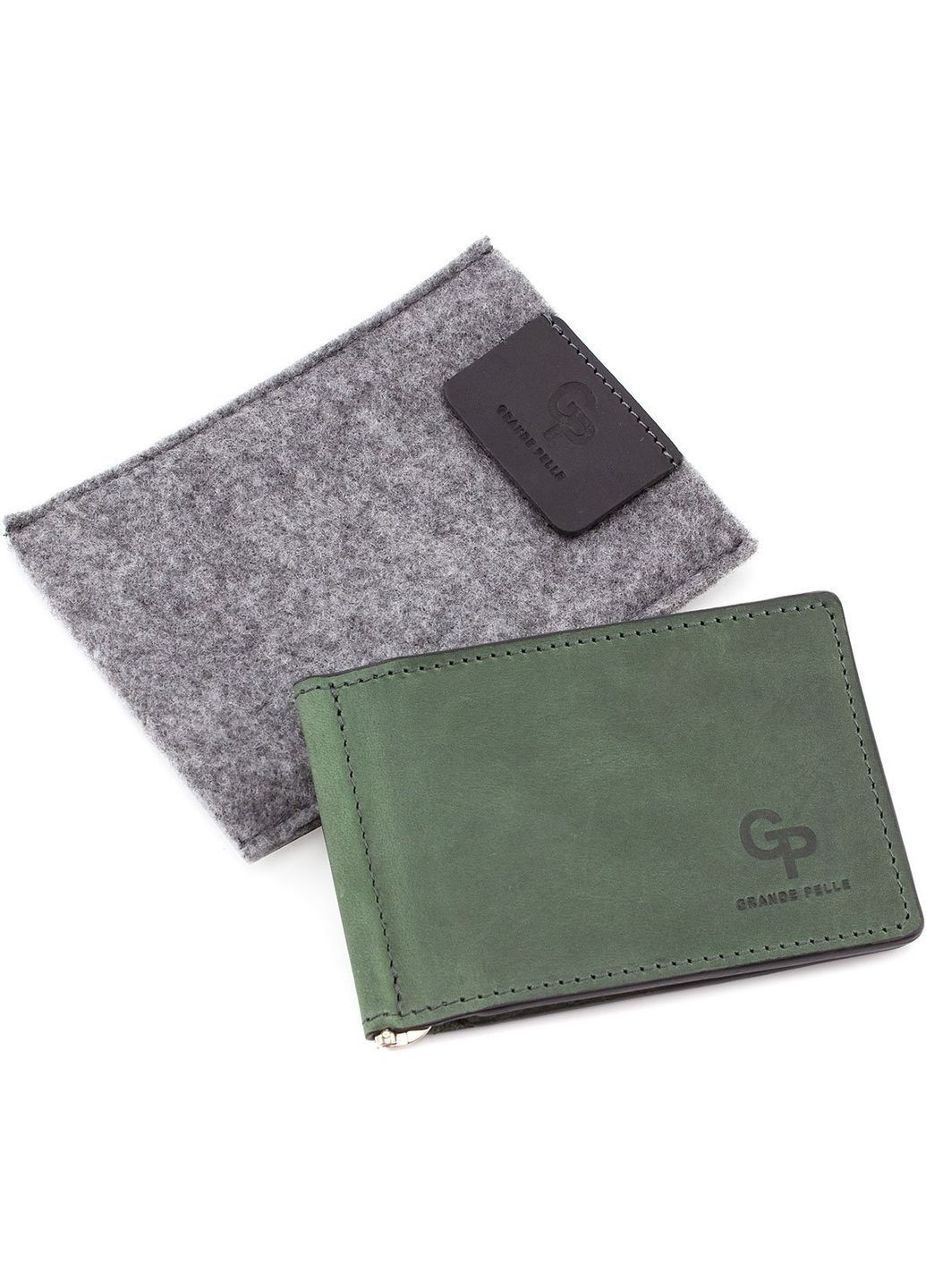 Шкіряний затискач для грошей зеленого кольору 105191 Grande Pelle (303832105)