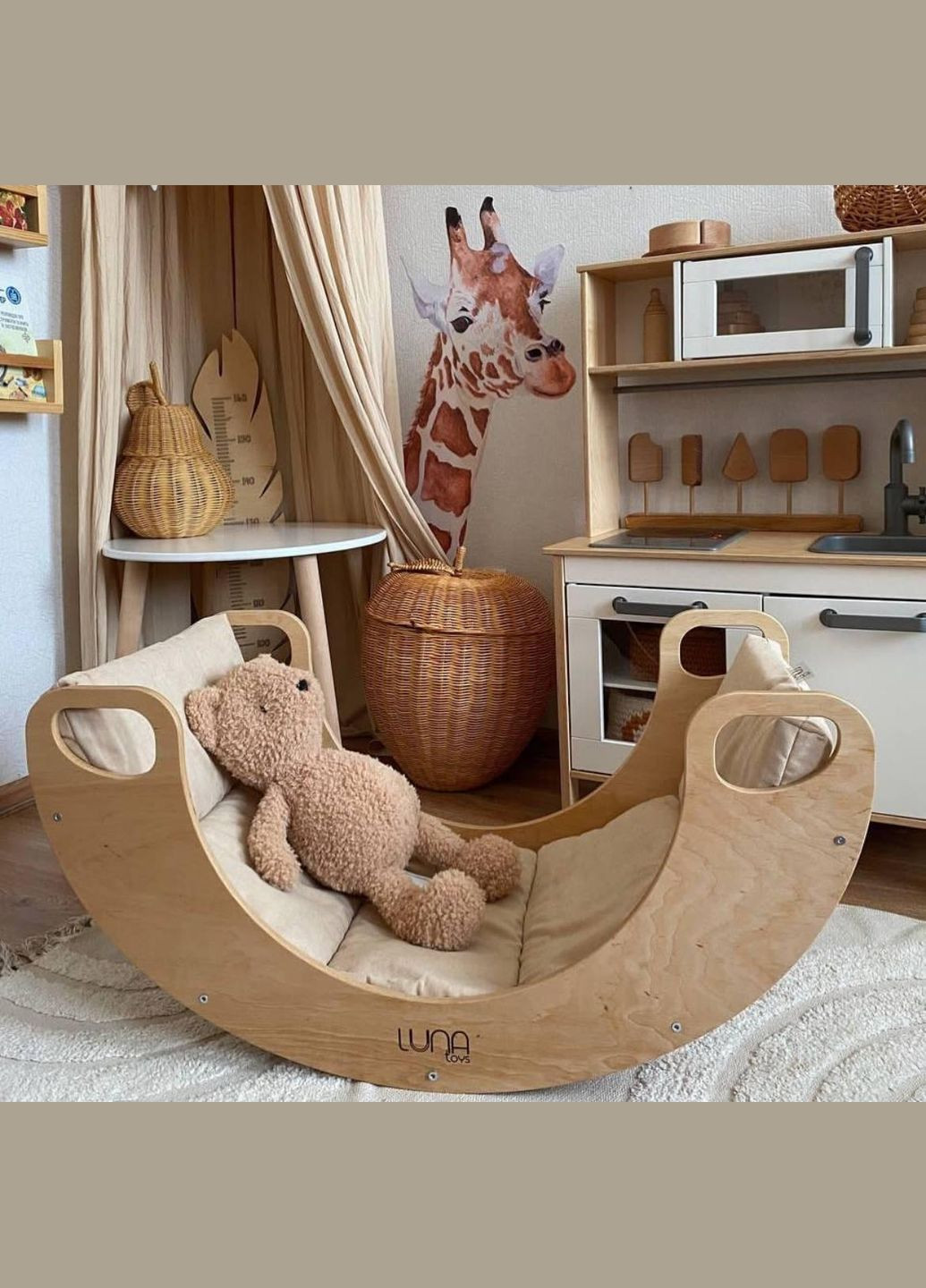 Детская кроватка-качалка Luna Toys Natural Wood с матрасом LunaToys (352770180)