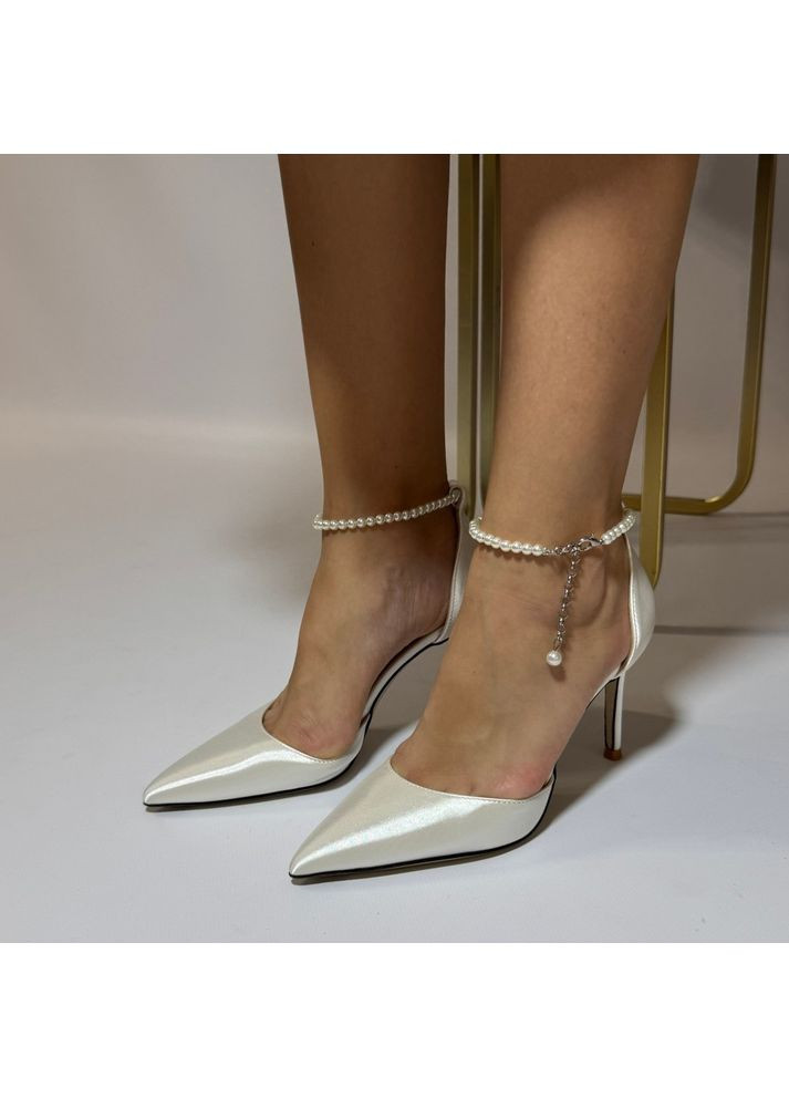 No Brand Женские туфли свадебные атласные и ремешком жемчуг и брошью 5,5 см. белый з текстиль, — (351394510)