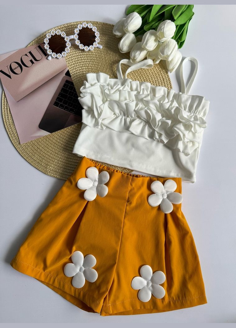 Комбінований демісезонний літній костюм для дівчинки квіткова мрія колір жовтий 10849 No Brand