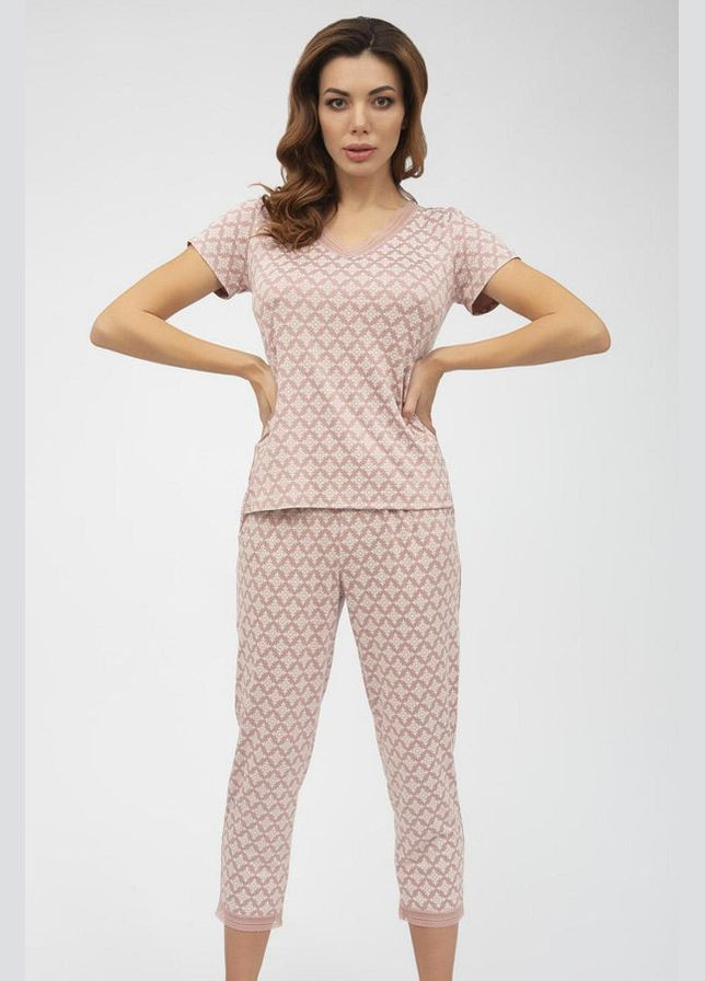 Розовая всесезон пижама из вискозы футболка + бриджи Roksana 1181/60215 rose