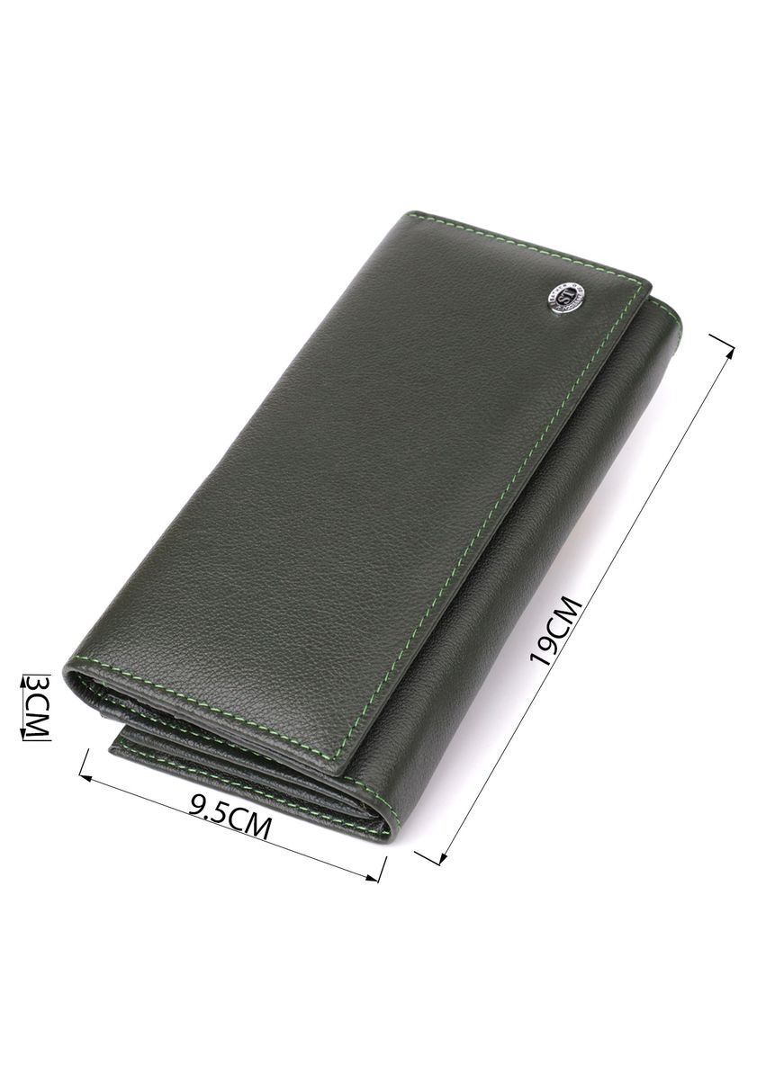 Місткий жіночий гаманець на магнітах із натуральної шкіри 23115 Зелений st leather (329197503)
