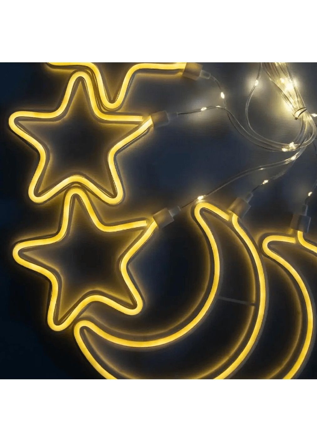 Світлодіодна гірлянда місяць і зірки 9 шт на вікно з живленням від мережі з'єднанням гірлянд 3 м (478609-Prob) Тепла біла Unbranded (307425242)