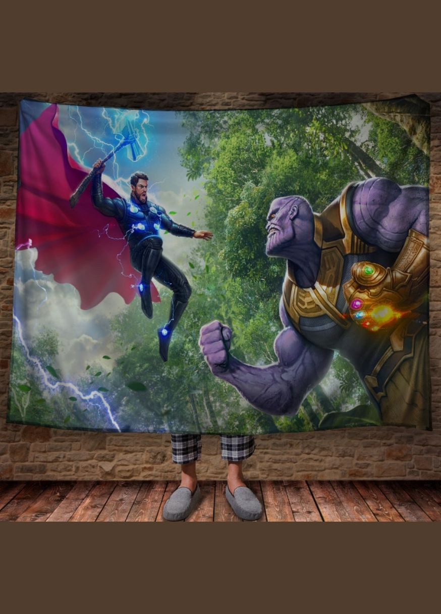 Плед з 3D принтом Тор проти Таноса Марвел Перша Креативна мануфактура PERFECTUS Плед (301870363)