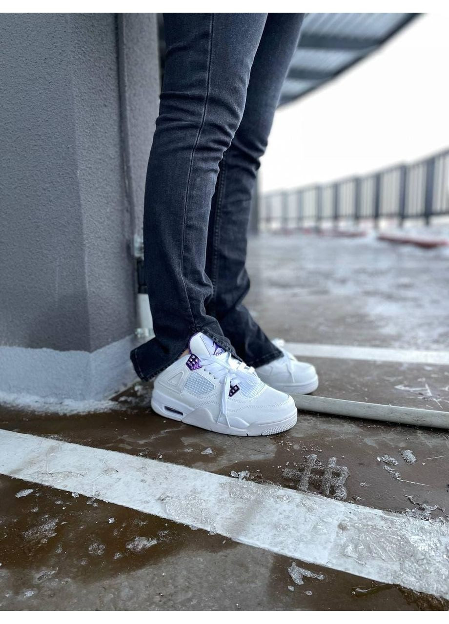Белые демисезонные кроссовки мужские nike air jordan retro 4 metallic purple найк аир джордан No Brand