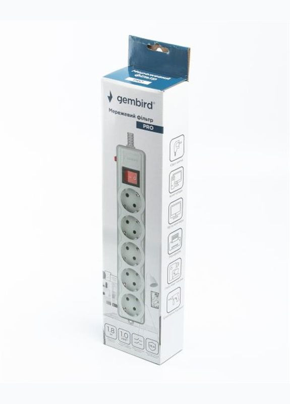 Фильтр питания Pro (SPG5-G-6G-PRO) 5 розеток, 1.8м, Gembird (342331075)
