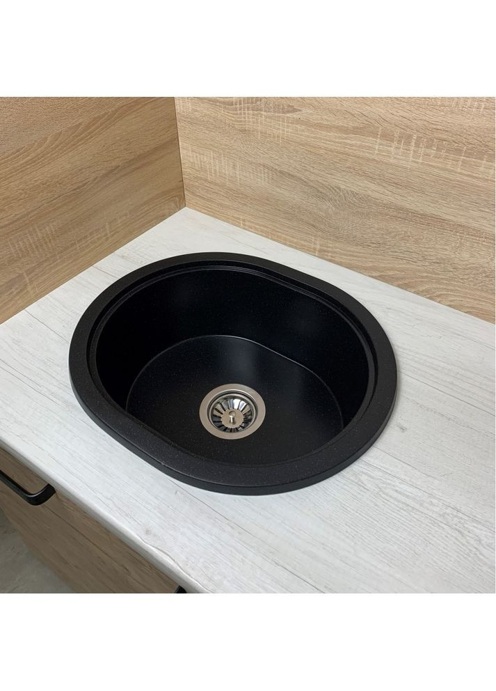 Кухонная мойка из искусственного камня/кварцевая 500х425х180мм, овальная CIRCUM Черный металлик (34940500425) Adamant (371191483)