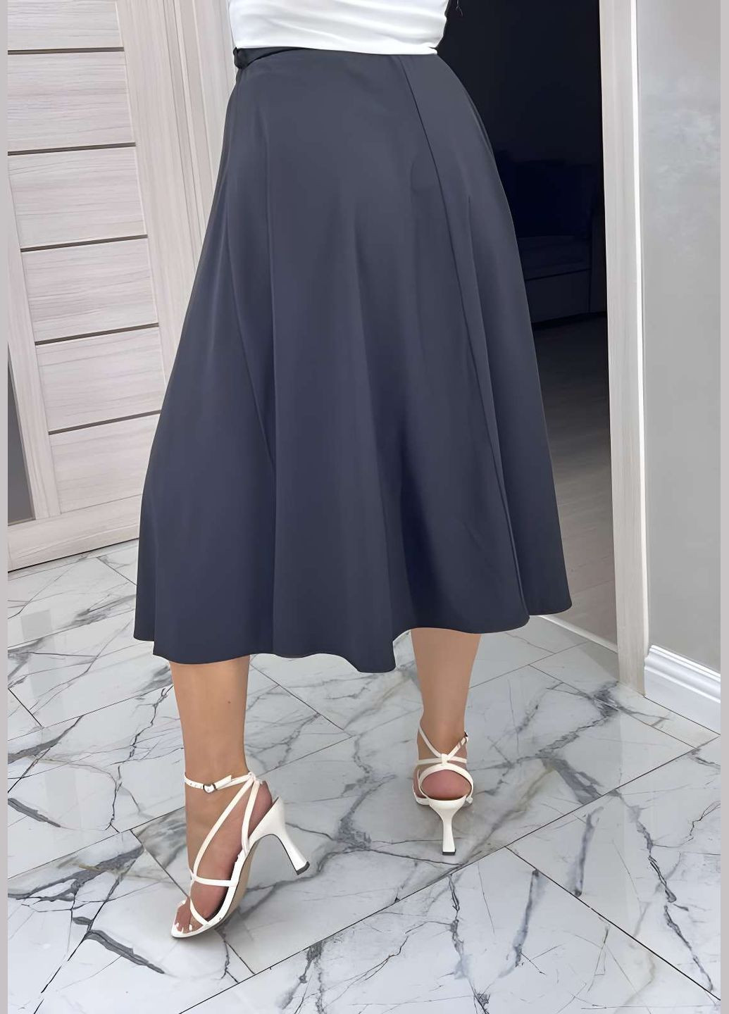 Спідниця +пояс жіноча довга міді 42-56 графіт (темно-сірий) No Brand (332770524)