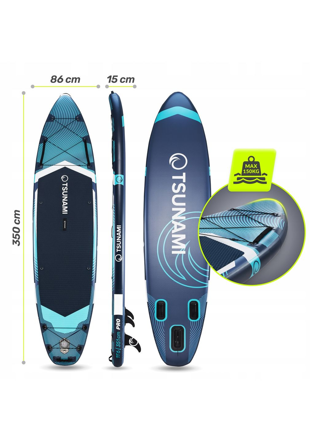 Надувная SUP доска PRO 350 см с веслом T12 (P-5905973405607) TSUNAMI (334629438)