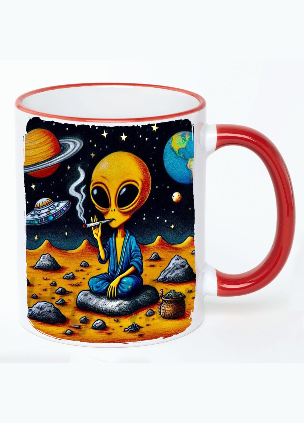 Чашка Інопланетянин (кухоль, кухоль) #003 Біла з Червоною ручкою 330 мл No Brand (322712631)