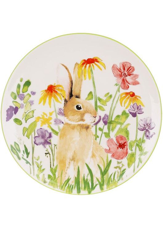 Набор 2 керамические тарелки "Зайчик в Цветах" 20см, обеденные круглые тарелки Bona (372173768)