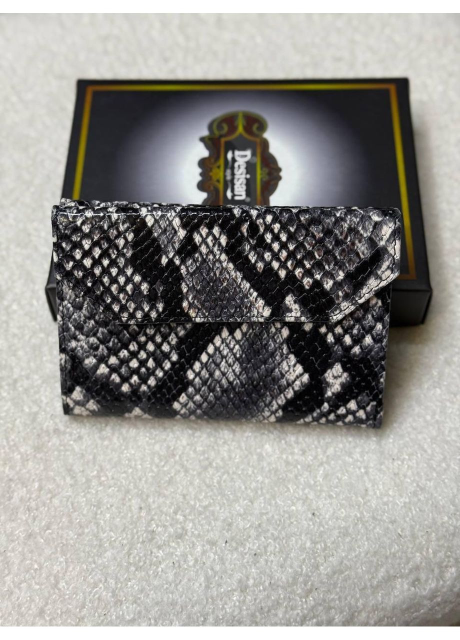 Гаманець жіночий зʼємний картхолдер натуральна шкіра чорно-білий зміїний принт (086-933) Desisan (371883438)