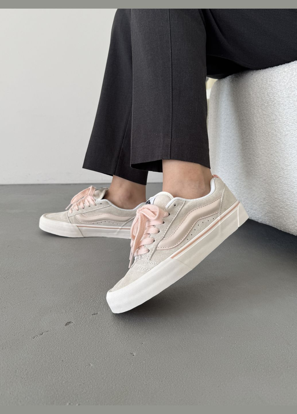 Кроссовки женские Vans KNU Skool beige pink | Ванс КНУ Скул бежевые розовые No Brand бежевые демисезоны (316231455)
