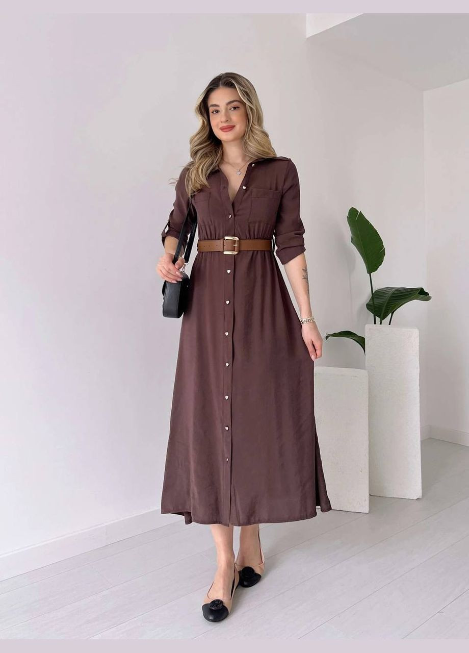 Темно-коричневое женское платье креп-жатка No Brand