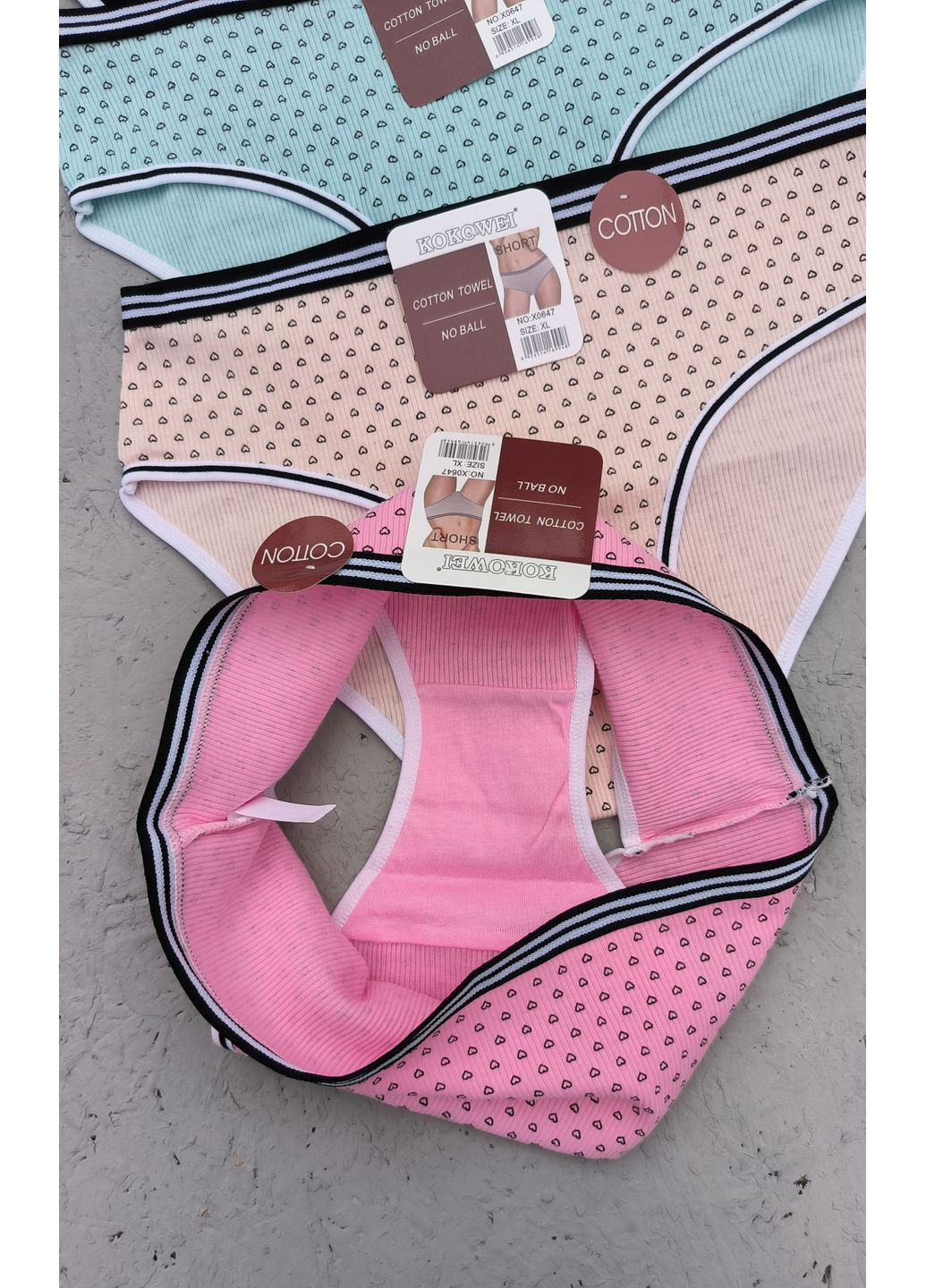 Набор 4 шт хлопковые трусики слипы в рубчик с сердечками микс цветов No Brand (373019209)