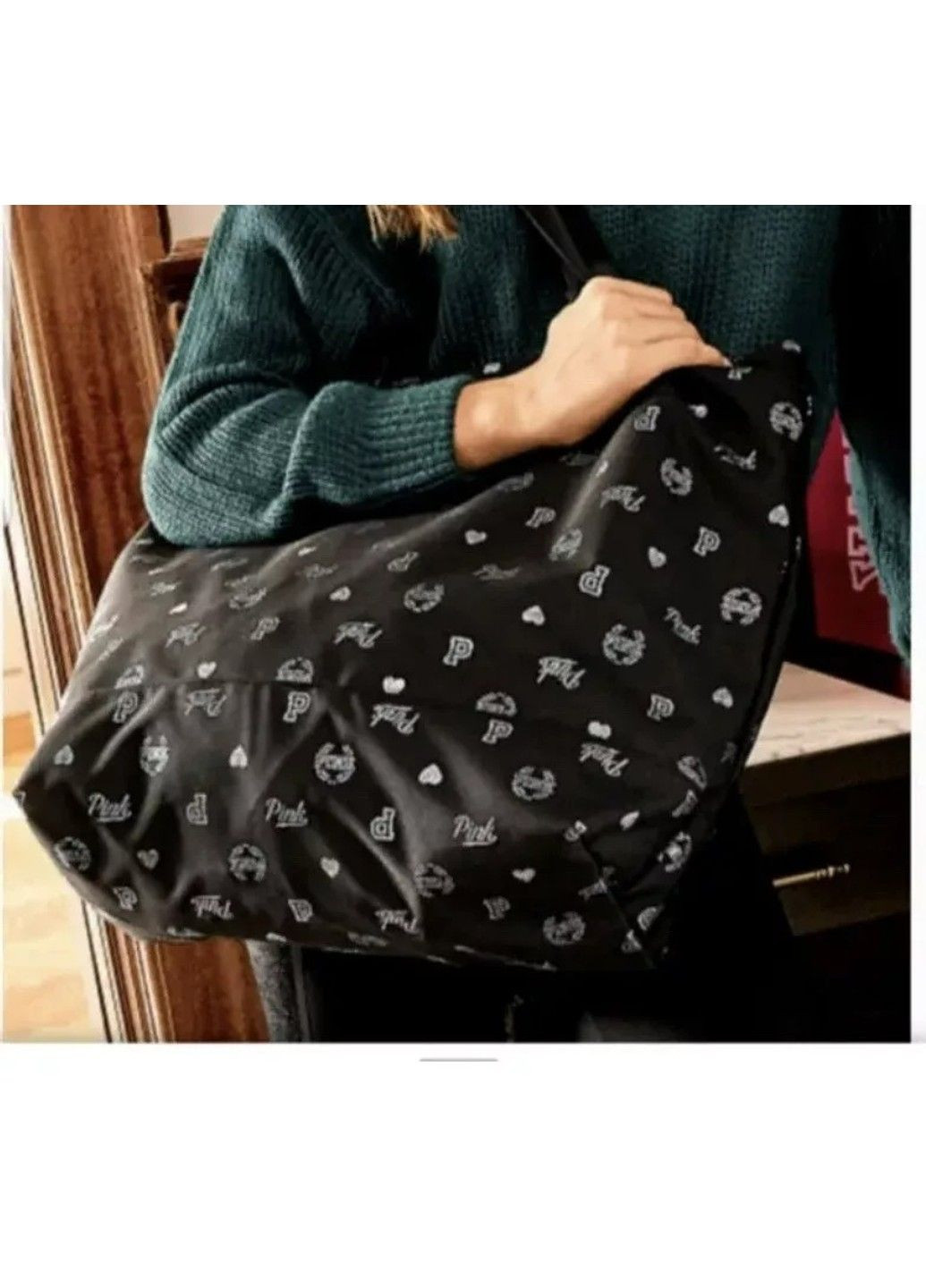 Женская сумка Victoria’s Secret Pink Beach Tote Bag Logo Black Victoria's Secret (328267604)