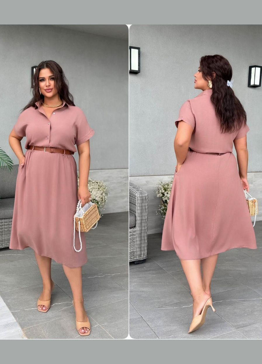 Темно-розовое невероятно легкое и нежное платье с идеальной посадкой и длиной пояс в комплекте No Brand