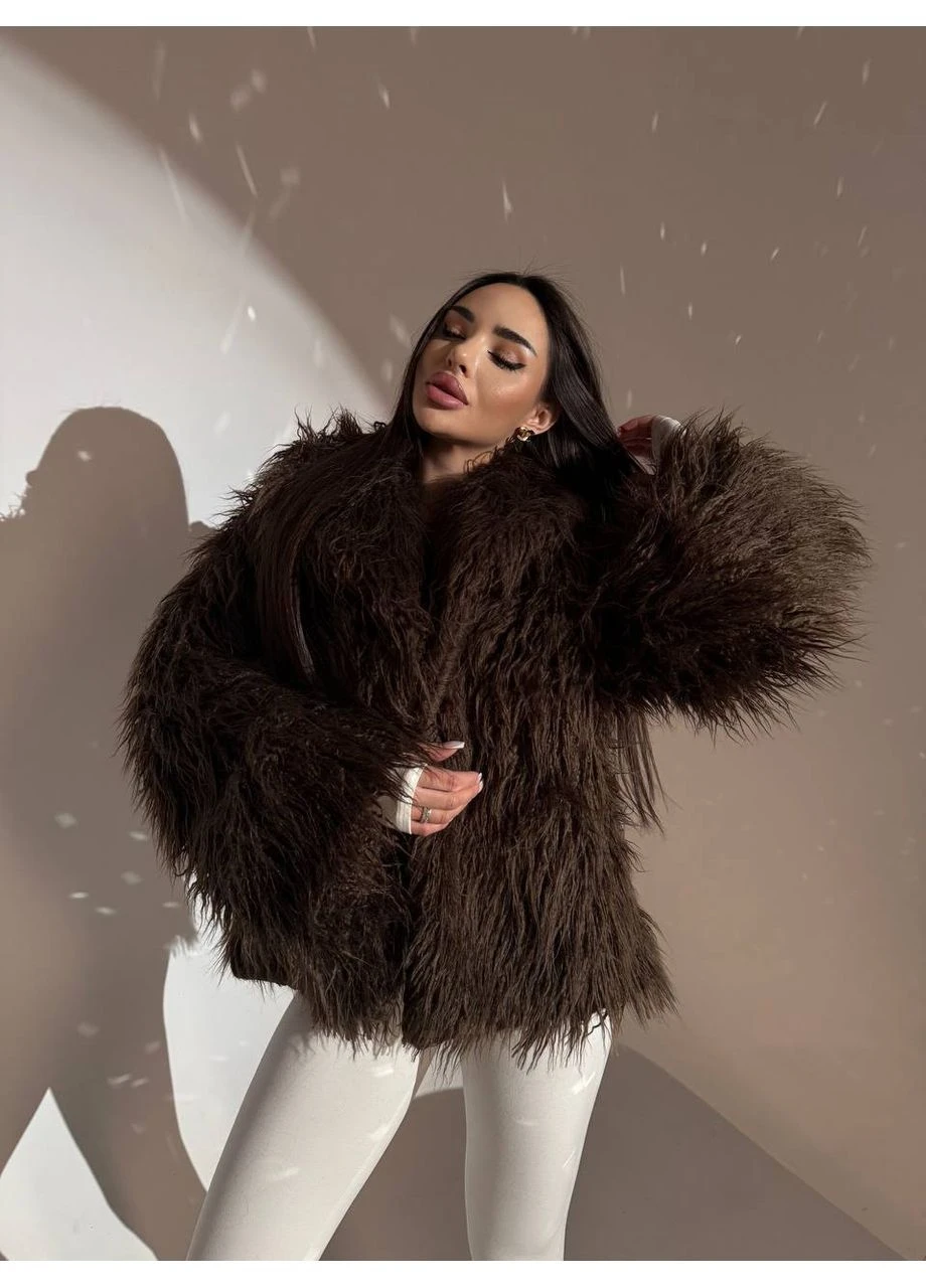 Шуба з лами укрочена 42-48 Шоколадний, колір Коричневий Fashion (376326826)